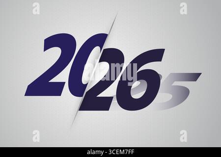 Jahr 2026 mit Schatten des Jahres 2025. Vektorabbildung. Stock Vektor