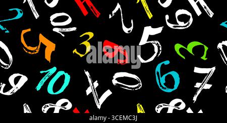 Nahtloses Muster des Grunge-Zahlenvektors. Handgezeichnet. Nicht AI, Vektorillustration Stock Vektor
