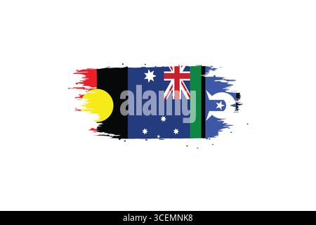 Die australische Aborigine-Flagge, die australische Flagge und die Flagge des Northern Territory kombiniert mit einem künstlerischen Pinselstrich-Effekt. Stock Vektor