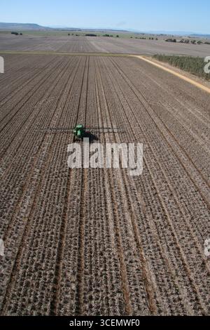 Traktor sprüht ein Feld auf der liverpool Plains nsw australien Stockfoto