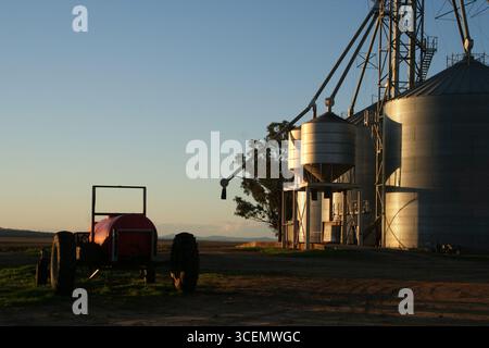 Kornsilos bei Sonnenuntergang in den liverpool Plains im Norden von nsw australien Stockfoto