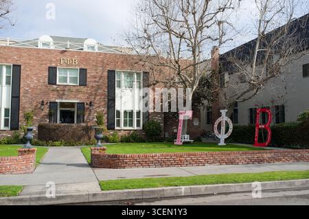 Universität von Südkalifornien Brüderlichkeit Reihe auf W 28th Street, Los Angeles, Kalifornien, USA Stockfoto