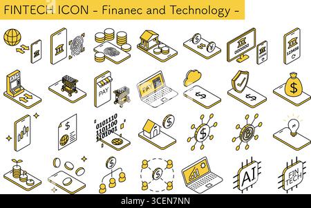 FinTech Icons, Isometrische Illustrationen für Finanzen und Technologie, Vektorillustration Stock Vektor