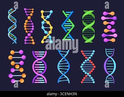 DNA-Helixmodell. Genetische Strings abstrakte Ikonen, Molekül Genstruktur Doppelzeichenfolge Genom Biotech Logo Biologie Wissenschaft Konzept, Cartoon Set ordentliche Vektor Illustration Original Artwork Stock Vektor