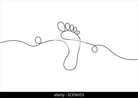 Einzeilenkunst eines menschlichen Fußes mit abstrakten Wellenlinien Stock Vektor