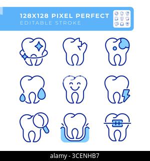 Farbsymbole für die zahnärztliche Versorgung mit Pixel Perfect Line Stock Vektor