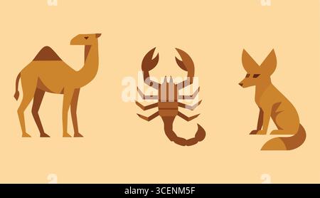 Stilisierte Silhouetten aus trockenen Lebensräumen auf einer sandigen Tafel. Stock Vektor