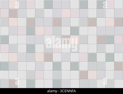 Nahtlose Mosaikfliesen in Pastelltönen, perfekt für Innenarchitektur, 3D-Renderings und Visualisierungen der Badezimmerküche, ideal für Wohnkultur und architektonische Materialien. Pastellfarbenes Fliesenmuster. Mosaikkeramikhintergrund. Farbenfrohe Badezimmerfliesen. Weiche, quadratische Fliesenstruktur. Nahtloses Fliesendesign. Stock Vektor