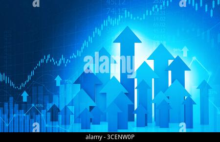 Hintergrund des Diagramms zur Börsenfinanzierung mit abstraktem Wachstumsdiagramm. 3D-Abbildung Stockfoto