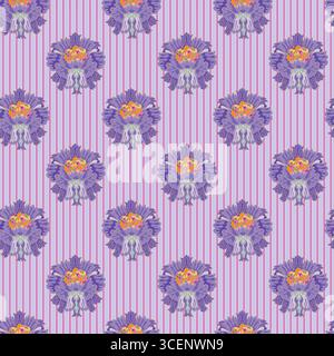 Vertikales Streifenmuster In Violett Mit Blumenmotiv Stock Vektor