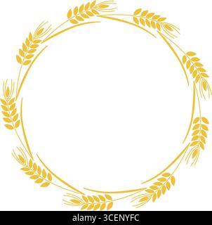 Goldener Spitzenkranz mit Kopierraum. Kreisförmiger Rahmen reifer Ohren aus Weizen, Roggen, Gerste oder Hafer. Landwirtschaftlich rustikale Getreidezweige Grenzen Stock Vektor