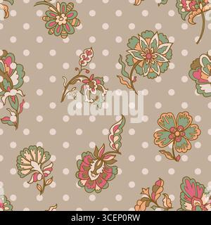 Polka Dot – Beige Mit Vintage-Blumenmuster Stock Vektor