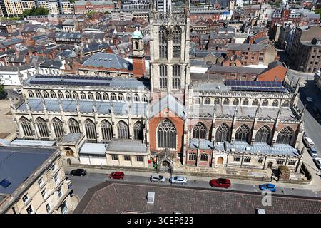 areal Views of Hull Minster ist eine anglikanische Kirche im Zentrum von Hull. Die Kirche hieß Holy Trinity Church. East Riding of Yorkshire, England Stockfoto