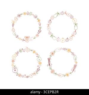 Handgezeichneter Herbstkranz Set Stock Vektor