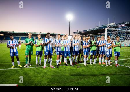 Odense, Dänemark. August 2025. Die Spieler von ob wurden nach dem 3F Superliga Spiel zwischen Odense BK und Aarhus GF im Nature Energy Park in Odense gesehen. Quelle: Gonzales Photo/Alamy Live News Stockfoto