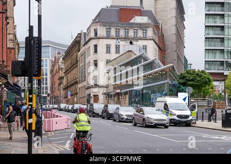 Stau in der Peter Street im Stadtzentrum von Manchester, Nordwesten Englands, Großbritannien Stockfoto