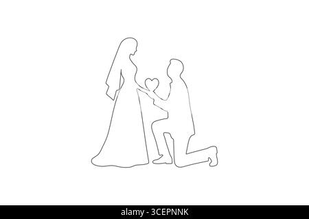 Braut und Bräutigam durchgehende einzeilige Zeichnung minimalistischer Umrissvektor Illustration Stock Vektor