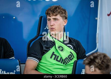 Odense, Dänemark. August 2025. William Martin von ob beim 3F Superliga-Spiel zwischen Odense BK und Aarhus GF im Nature Energy Park in Odense. Stockfoto