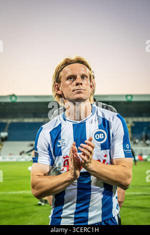 Odense, Dänemark. August 2025. Adam Sorensen von ob wurde nach dem 3F Superliga Spiel zwischen Odense BK und Aarhus GF im Nature Energy Park in Odense gesehen. Stockfoto