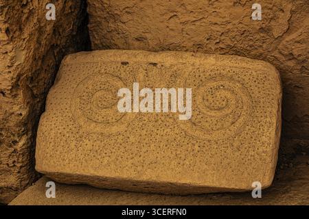 Megalithischer Hagar Qim Tempel mit insgesamt sechs großen Tempelräumen, 3600-2500 v. Chr., Qrendi, Malta Stockfoto