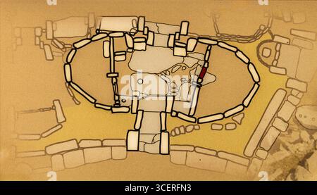 Plan des Komplexes, megalithischer Hagar Qim Tempel mit insgesamt sechs großen Tempelräumen, 3600-2500 v. Chr., Qrendi, Malta Stockfoto