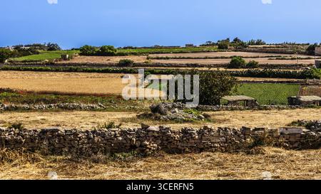 Landschaft in der Nähe des megalithischen Hagar Qim Tempels mit insgesamt sechs großen Tempelräumen, 3600-2500 v. Chr., Qrendi, Malta Stockfoto