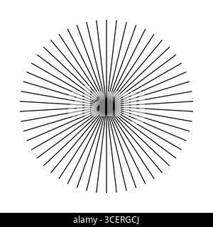 Vorlage für kreisförmige Linien. Symbol der Sonnensterne. Speichen mit strahlenden Streifen. Radiale Kreislinien. Flaches Element isoliert auf einem weißen. Abstrakt Stock Vektor