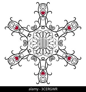 Schwarze und rote Mandala-Vektor-Illustration. Ornamentales rundes Spitzenschmuck. Indisches Blumenschmuck. Ethnische farbenfrohe Ornament auf weißem Hintergrund. Chris Stock Vektor
