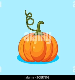 Lebendiger Kürbis mit lockigem Stiel auf blauem Vektor Illustration Cartoon Design Stock Vektor