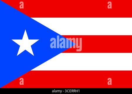 Flagge Puerto Rico. Die leuchtende Flagge zeigt abwechselnde rote und weiße Streifen mit einem blauen Dreieck mit einem weißen Stern. Dieses nationale Symbol steht für reiche Kultur und Geschichte. Stock Vektor