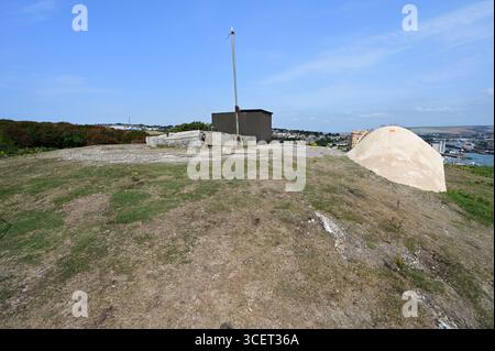 Eine alte Waffenverstellung auf der Spitze des Newhaven Fort. Stockfoto