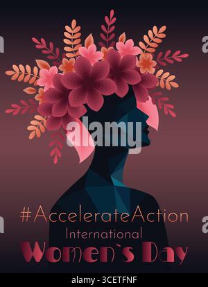 Internationales Poster-Design für Frauen mit Blumen-Vektor-Illustration Stock Vektor