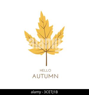 Herbstkarte mit großem gelbem Blatt und Text in flachem Stil. Vektorillustration für Banner, soziale Medien Stock Vektor