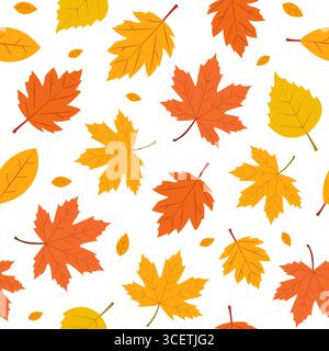 Bunte Herbstblätter auf weißem Hintergrund zeigen den jahreszeitlichen Übergang in der Natur. Nahtloses Muster Stock Vektor
