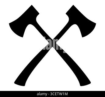 Vektorsymbol für gekreuzte Achsen. Vektorsymbol für Camping-Axt. Schwarzes Silhouettenbeil auf isoliertem weißem Hintergrund. Silhouette Der Holzfäller-Axe. Flaches Design. Stock Vektor
