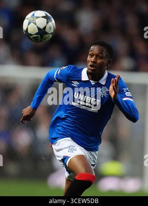 Rangers Jayden Meghoma während der UEFA Champions League, Play-off, Spiel im Ibrox Stadium, Glasgow. Bilddatum: Dienstag, 19. August 2025. Stockfoto