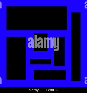 Abstrakte geometrische Formen. Schwarzes Elementmuster. Dynamischer Kompositionsvektor. Illustration mit blauem Hintergrund. Stock Vektor