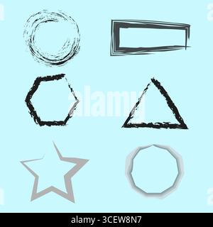 Handgezeichnete Formen. Sammlung abstrakter Frames. Illustration im Grungy-Stil. Geometrische Vektorelemente. Stock Vektor