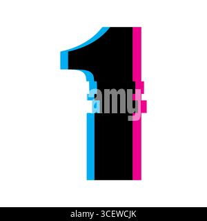 Abbildung Nummer eins. Glitchart-Effekt. Digitaler Verzerrungsvektor. Modernes Typografie-Design. Stock Vektor