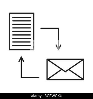 Übertragung von Dokumentnachrichten. Austausch von schwarzen E-Mail-Dateien. Informationskorrespondenzvektor. Symbol für Kommunikationsgrafik. Stock Vektor