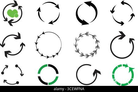 Kreisförmiges Recycling-Pfeile-Vektorset mit Nachhaltigkeitssymbolen für Öko-Zyklusschleifen für umweltfreundliches Design Stock Vektor