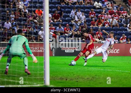 Chicago, IL, USA, 16. August 2025. Major League Soccer (MLS) Chicago Fire FC gegen St. Louis CITY im SeatGeek Stadium. Stockfoto