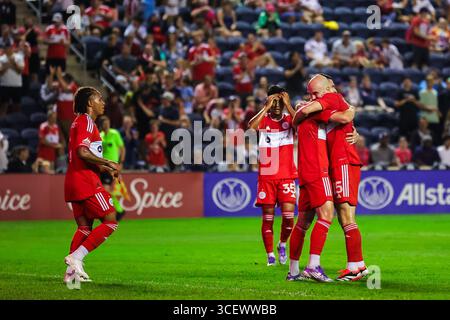 Chicago, IL, USA, 16. August 2025. Major League Soccer (MLS) Chicago Fire FC gegen St. Louis CITY im SeatGeek Stadium. Stockfoto