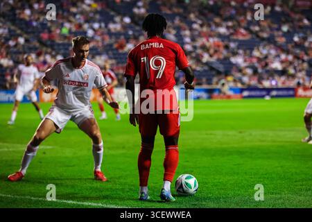 Chicago, IL, USA, 16. August 2025. Major League Soccer (MLS) Chicago Fire FC gegen St. Louis CITY im SeatGeek Stadium. Stockfoto