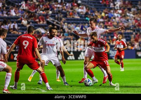 Chicago, IL, USA, 16. August 2025. Major League Soccer (MLS) Chicago Fire FC gegen St. Louis CITY im SeatGeek Stadium. Stockfoto