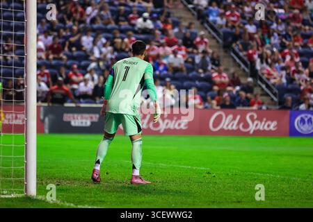Chicago, IL, USA, 16. August 2025. Major League Soccer (MLS) Chicago Fire FC gegen St. Louis CITY im SeatGeek Stadium. Stockfoto