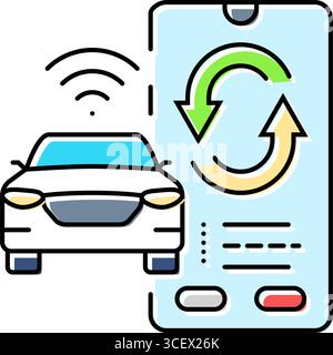 Smartphone mit Auto-Entertainment-Farbsymbolvektor-Illustration verbunden Stock Vektor