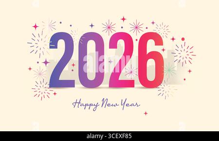 2026 Happy New Year Design für Banner, Poster Post Design 2026 Flat New Year Gold Text Number Design Vektor Illustration. Stock Vektor