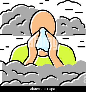 Person Husten verschmutzte Luft Verschmutzung Farbe Symbol Vektor Illustration Stock Vektor