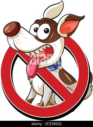 Vektor-Illustration eines glücklichen Zeichentrickhundes hinter einem auffälligen roten Verbotsschild, mit hellen Farben und klaren Umrissen für Klarheit Stock Vektor